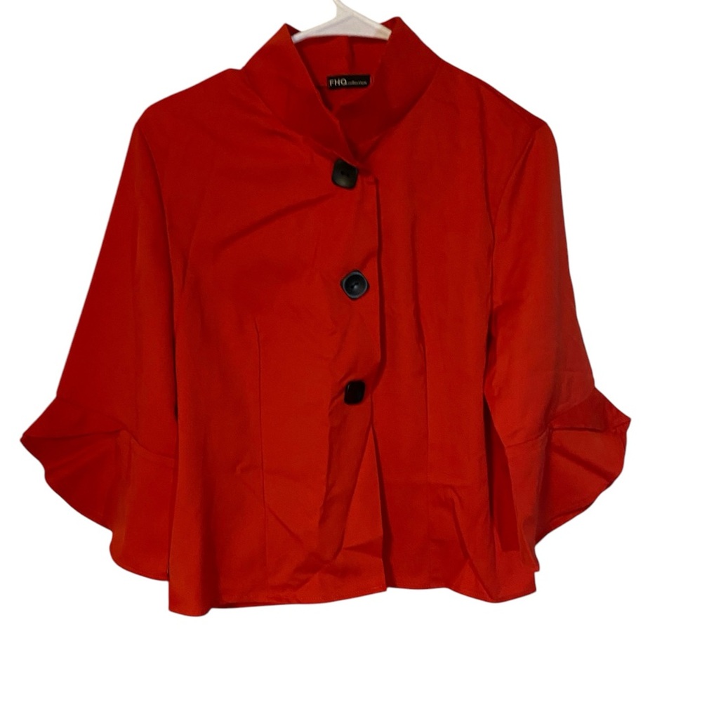 FHQ COLLECTION RED BLOUSE BUTTON FRONT 3/4 SLEEVES SIZE L